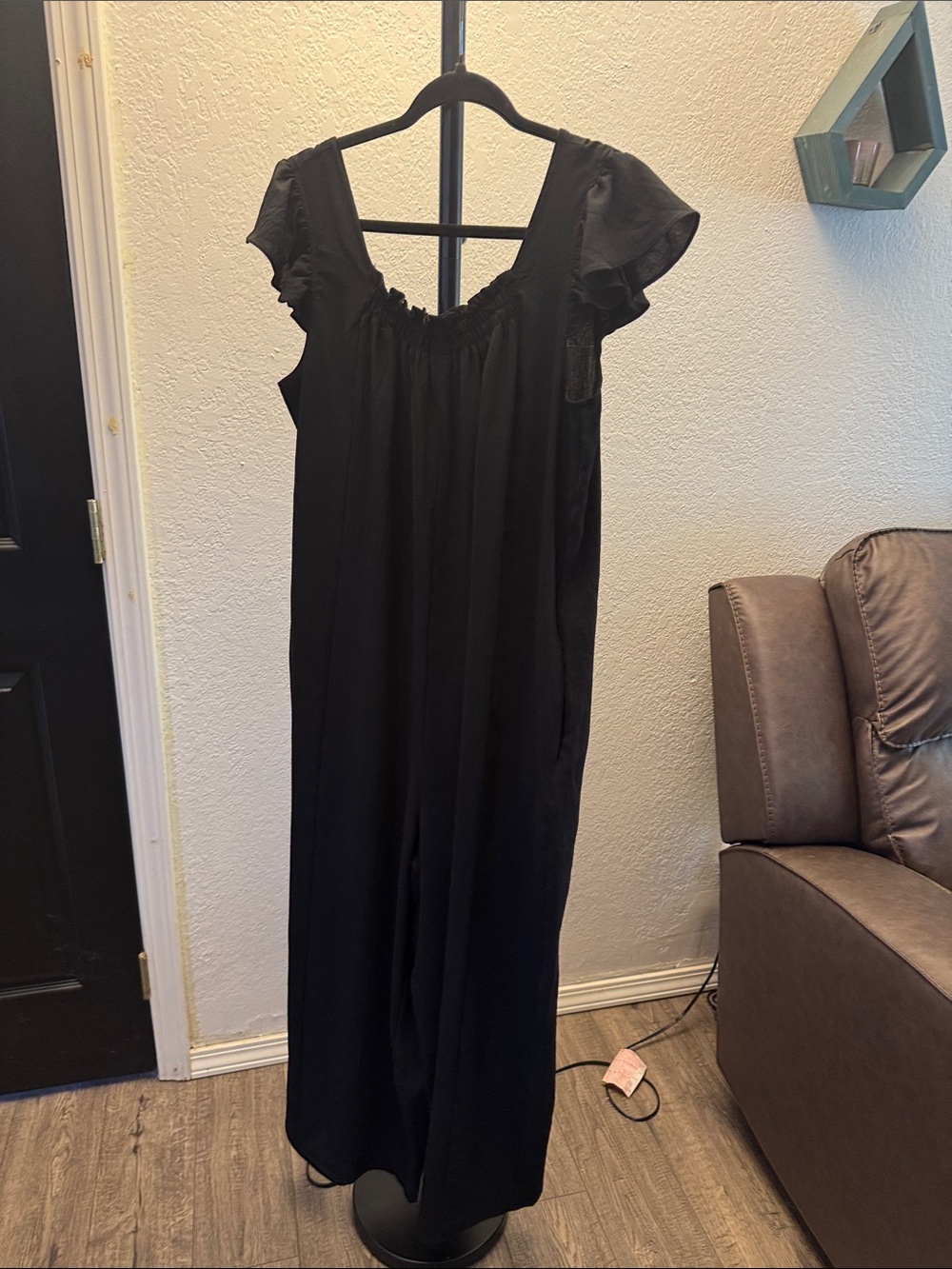 Women's Black Flutter-Sleeve Jumpsuit